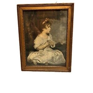 1900s Age of Innocence Sir Joshua Reynolds Picture Wood Gold Frame Provenance